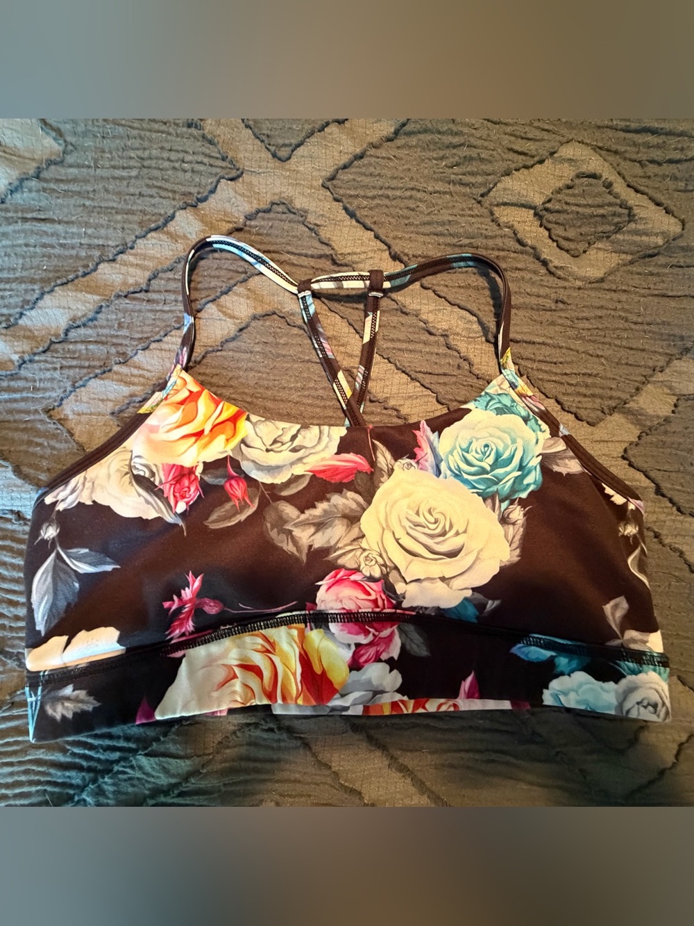 ZYIA Active Black Floral Strappy Sports Bra XL